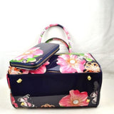 Glossy floral print hardcase tote with wallet - black