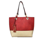 Colorblock tassel tote with pouch - red offwhite