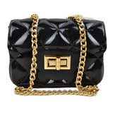 Quilted jelly chain crossbody bag - black