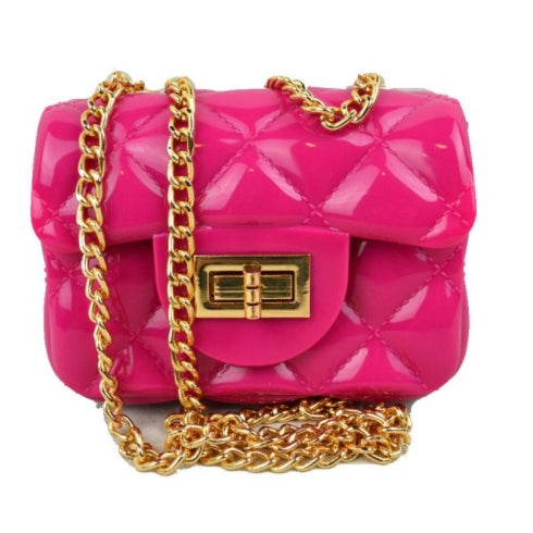 Quilted jelly chain crossbody bag - fuchsia
