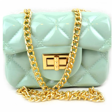 Quilted jelly chain crossbody bag - mint