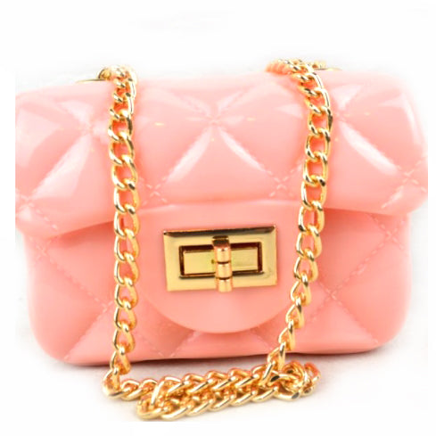 Quilted jelly chain crossbody bag - peach