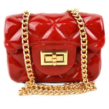 Quilted jelly chain crossbody bag - red