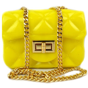 Quilted jelly chain crossbody bag - yellow