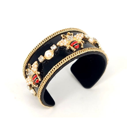 [6pcs] Queen bee enamel coated chain cuff - black