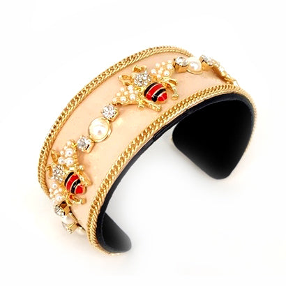[6pcs] Queen bee enamel coated chain cuff - natural