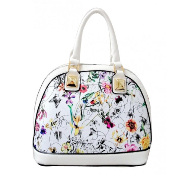 Floral print satchel - white