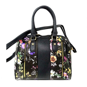 Floral print & zipper boston bag - black