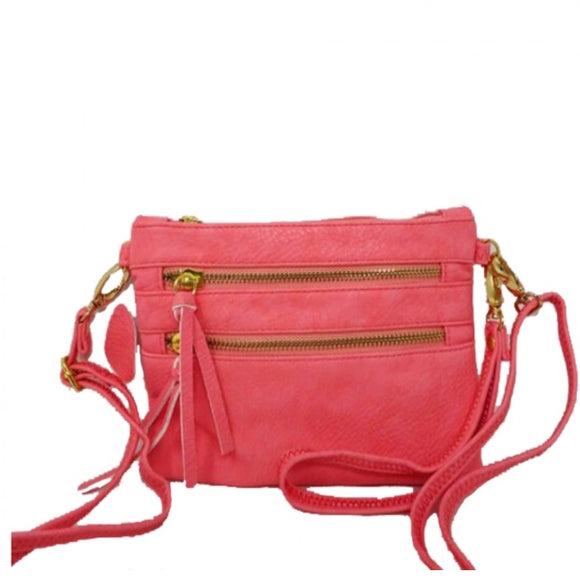 Triple zipper crossbody bag - pink