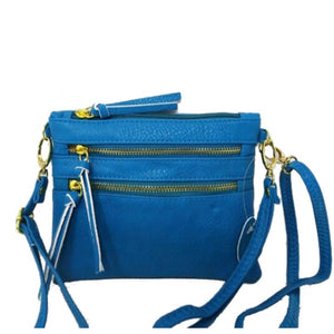 Triple zipper crossbody bag - blue