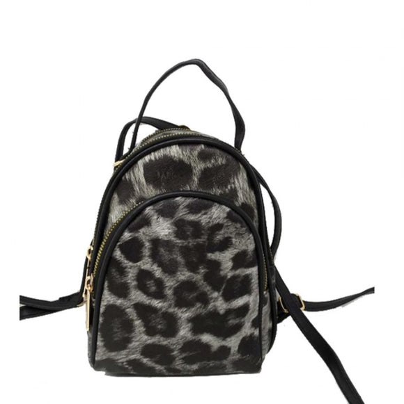 Leopard double zipper mini backpack - black