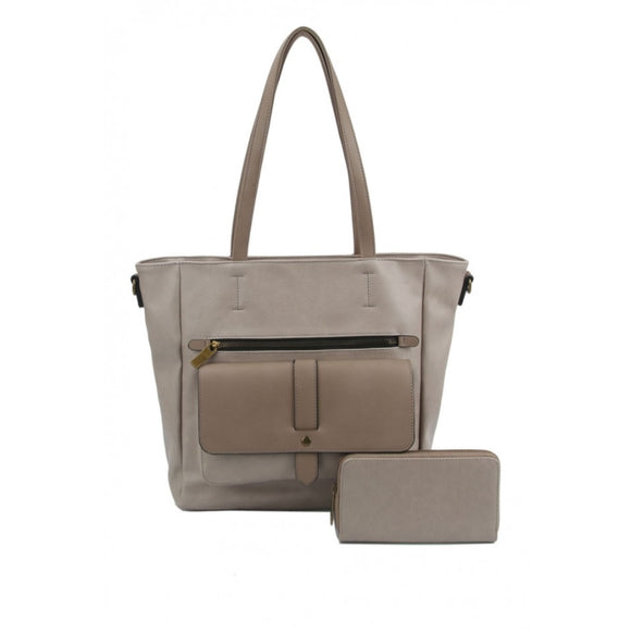 3D front pocket tote with wallet - stone