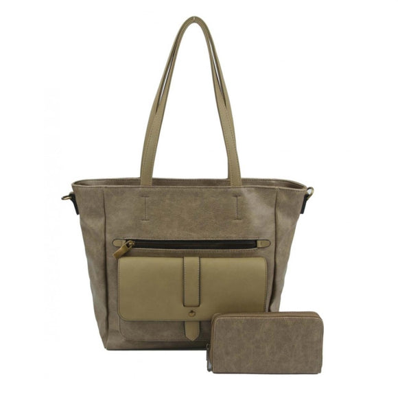 3D front pocket tote with wallet - olive