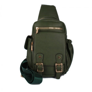Double belted crossbody bag - green
