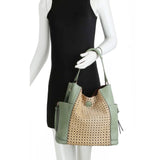 Raffia detail hobo bag with pouch - stone