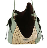Raffia detail hobo bag with pouch - brown