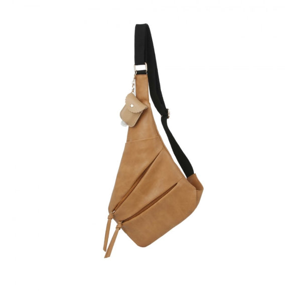 Fanny pack with sanitizer holder keychain - tan