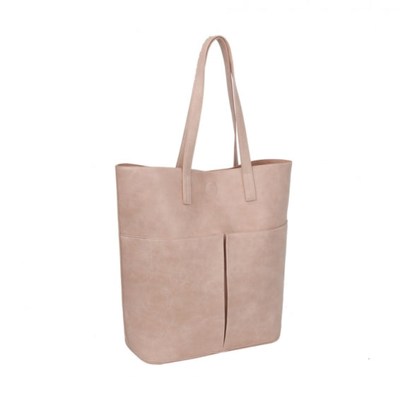 2 in 1 front separate pocket tote set - tan