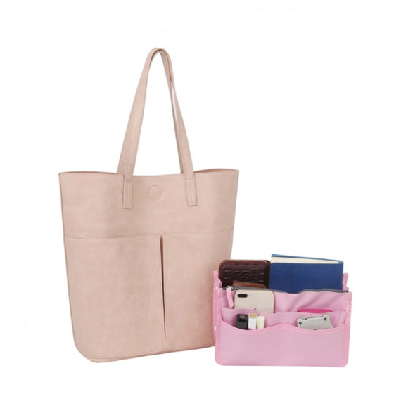 2 in 1 front separate pocket tote set - blush