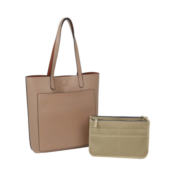 Front pocket tote with pouch - stone