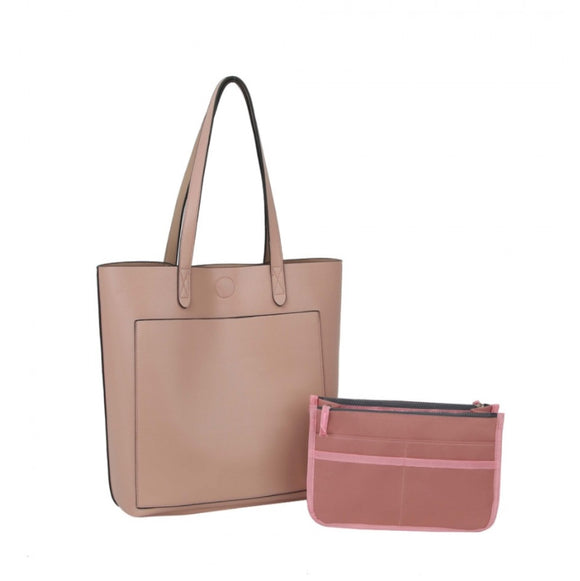 Front pocket tote with pouch - pink blush
