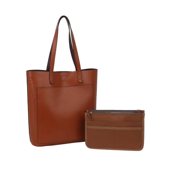 Front pocket tote with pouch - brown