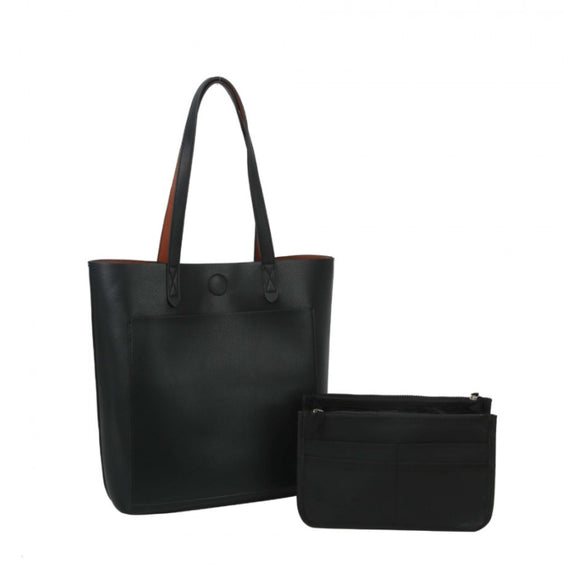 Front pocket tote with pouch - black