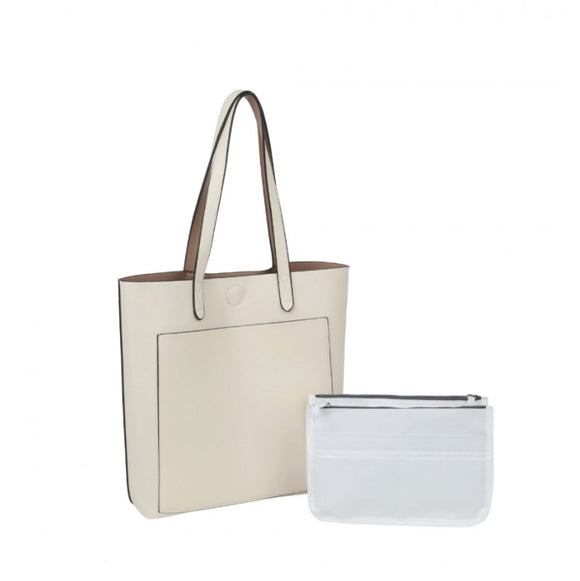 Front pocket tote with pouch - beige