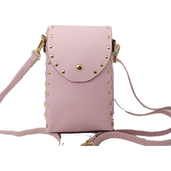 Studded cell phone crossbody bag - pink