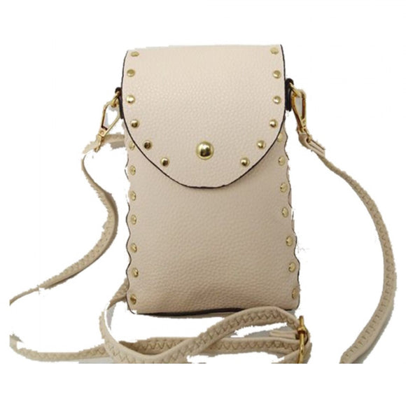 Studded cell phone crossbody bag - apricot