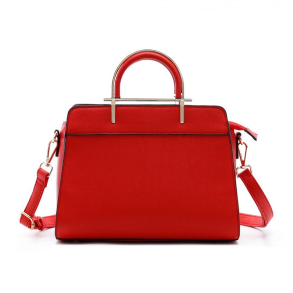 Metal handle satchel - red