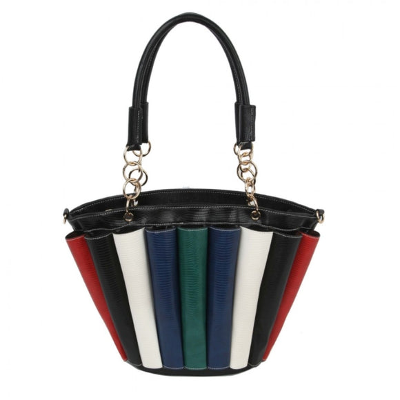Pyton embossed multi color bucket sachel - black