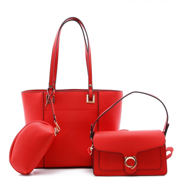 Textured tote & crossbody set - red
