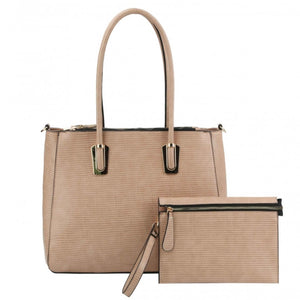 Snaked textured tote set - light brown