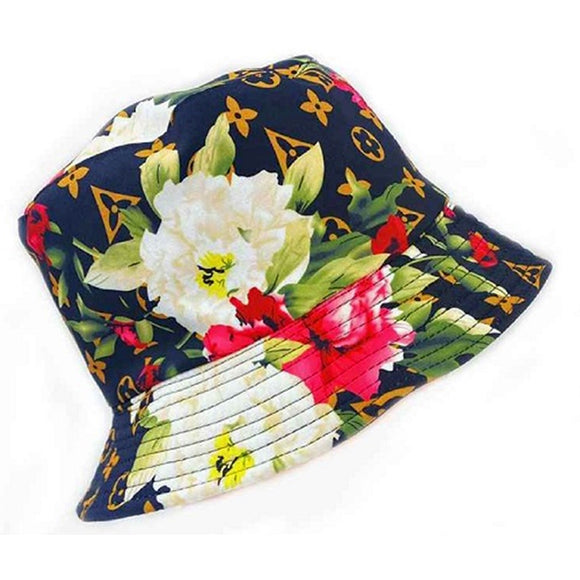 Flower print bucket hat - black multi