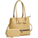 Ribbon & zipper detail tote set - yellow