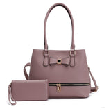 Ribbon & zipper detail tote set - lavender