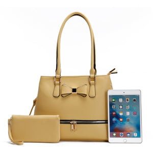 Ribbon & zipper detail tote set - yellow