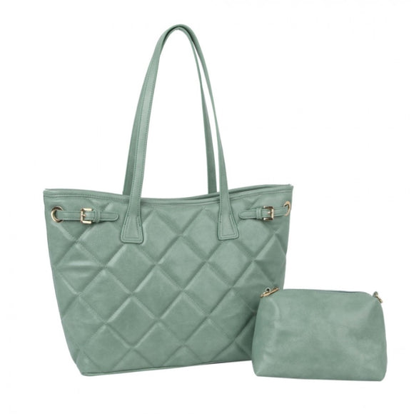 Quilted tote with pouch - mint