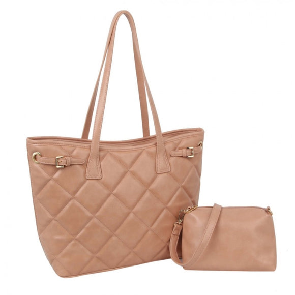 Quilted tote with pouch - clay