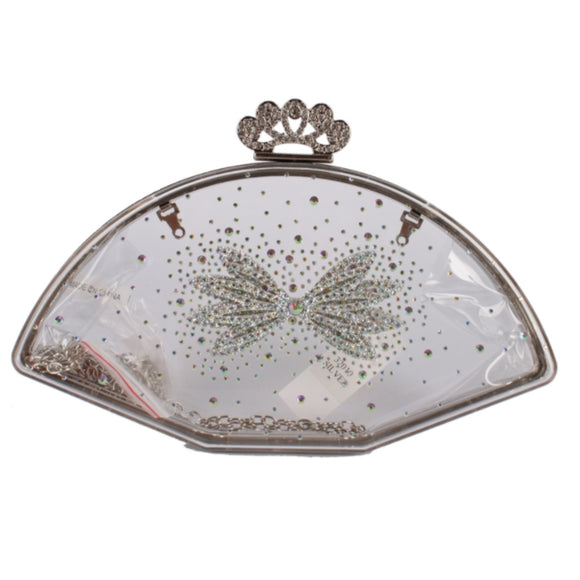 Rhinestone clear evening clutch bag - silver