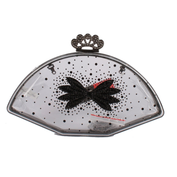 Rhinestone clear evening clutch bag - black