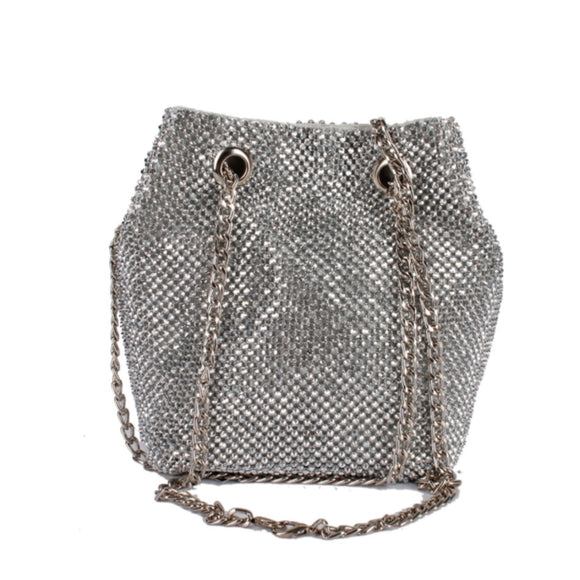 Rhinestone Mini Bucket Bag - silver