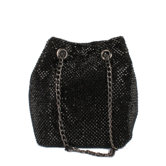 Rhinestone Mini Bucket Bag - black