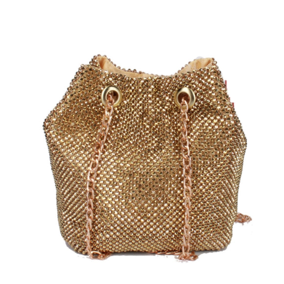 Rhinestone Mini Bucket Bag - gold
