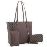 3-in-1 monogram color-block tote set - coffee/coffee