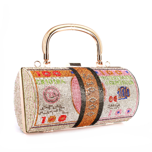 10K USD rhinestone metal handle clutch - multi color