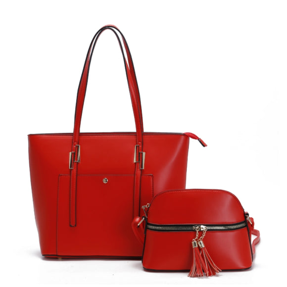 2-n-1 market tote & zipper crossbody bag - red