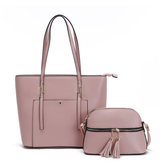 2-n-1 market tote & zipper crossbody bag - pink