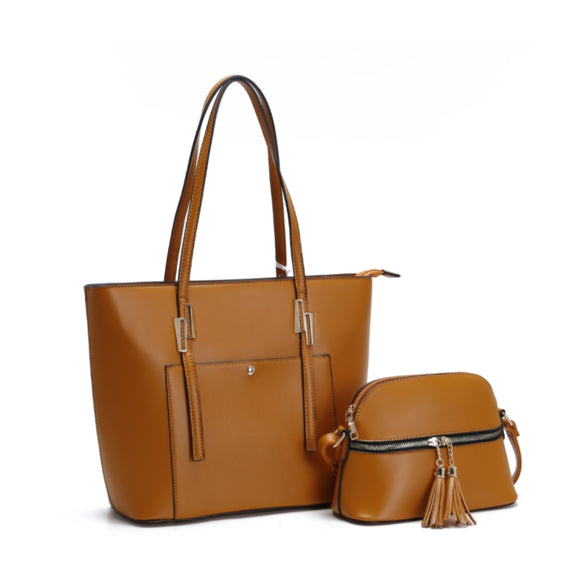 2-n-1 market tote & zipper crossbody bag - brown
